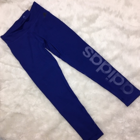 Adidas Mid Rise Royal Blue Logo Climalite Legging - Picture 2 of 7